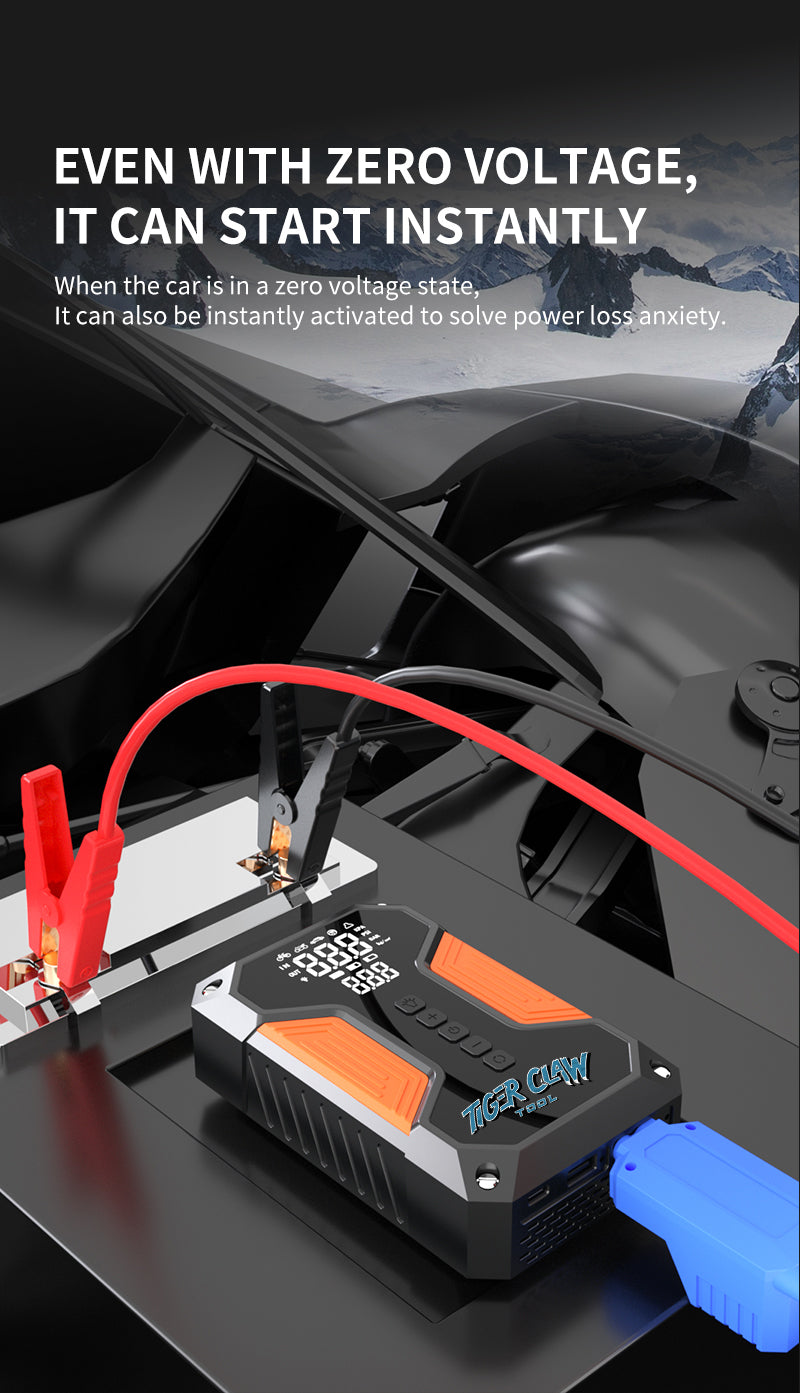 ⭐Tiger Claw Tool⭐ Japanese Technology 4-in-1 Multifunctional Car Emergency Starter, Tire Inflator, 3C Charging, LED Lighting, Mobile Emergency Power Supply
