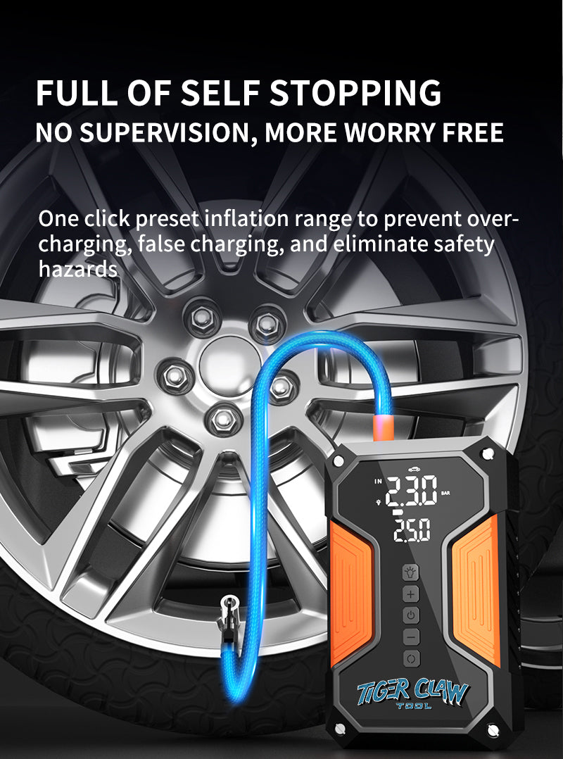 ⭐Tiger Claw Tool⭐ Japanese Technology 4-in-1 Multifunctional Car Emergency Starter, Tire Inflator, 3C Charging, LED Lighting, Mobile Emergency Power Supply