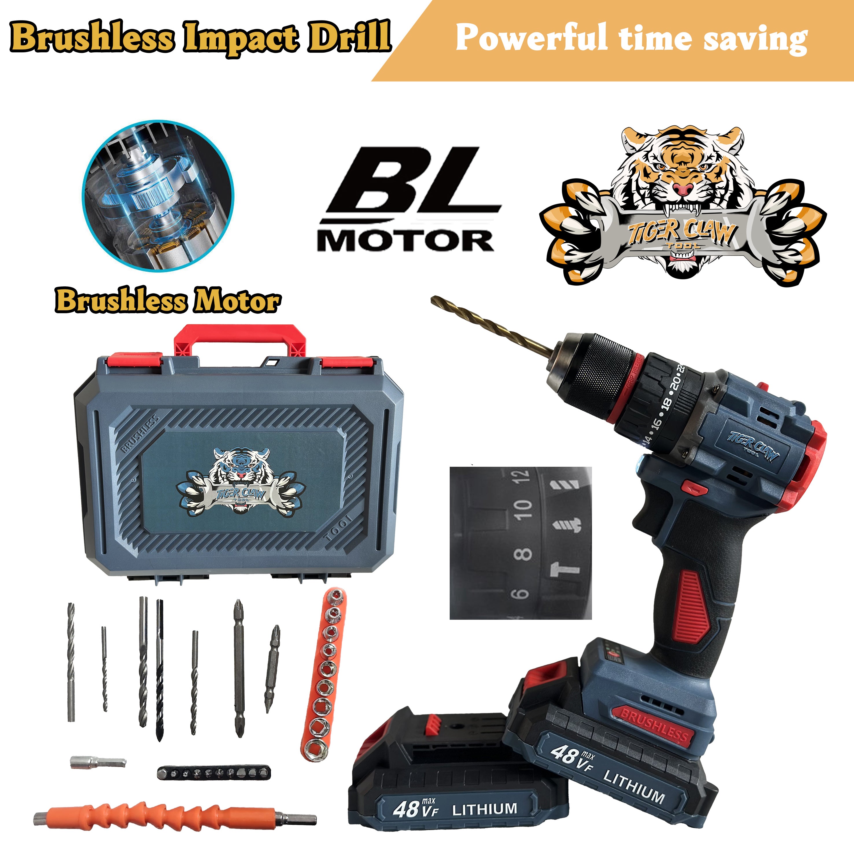 ⭐Tiger Claw Tool⭐ Japanese technology 48V electric drill, impact drill, brushless electric screwdriver, impact drill, screwdriver, power tool