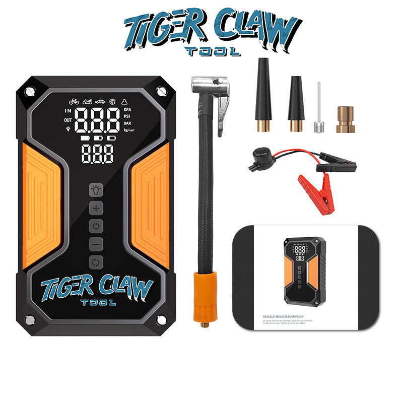 ⭐Tiger Claw Tool⭐ Japanese Technology 4-in-1 Multifunctional Car Emergency Starter, Tire Inflator, 3C Charging, LED Lighting, Mobile Emergency Power Supply