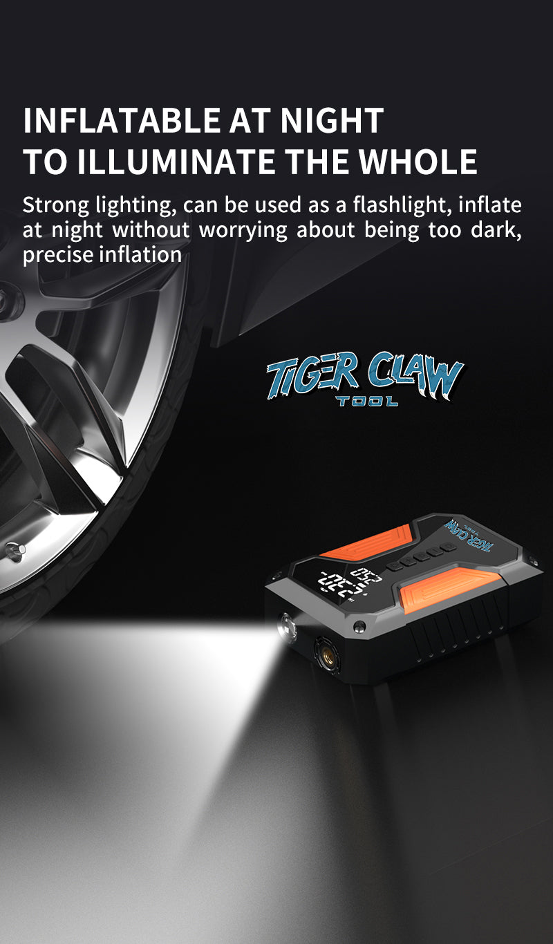 ⭐Tiger Claw Tool⭐ Japanese Technology 4-in-1 Multifunctional Car Emergency Starter, Tire Inflator, 3C Charging, LED Lighting, Mobile Emergency Power Supply
