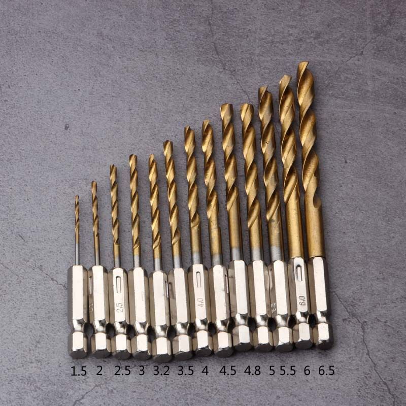 ⭐Tiger Claw Tool⭐13pcs HSS Hexagon Shank Drill Bits Set (1.5mm - 6.5mm) For Cordless Drill Screwdriver Hex Style (13Pcs)