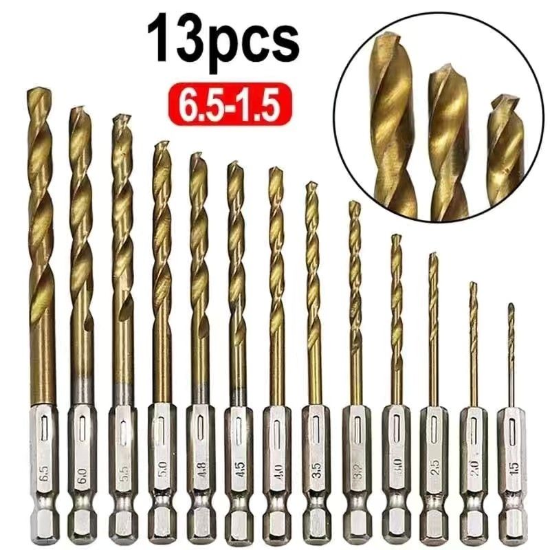 ⭐Tiger Claw Tool⭐13pcs HSS Hexagon Shank Drill Bits Set (1.5mm - 6.5mm) For Cordless Drill Screwdriver Hex Style (13Pcs)