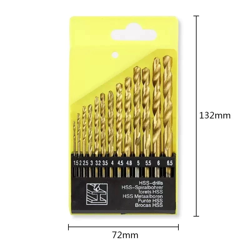 13-piece titanium-coated high-speed steel twist drill set, metal electric drill, available 1.5mm-6.5mm
