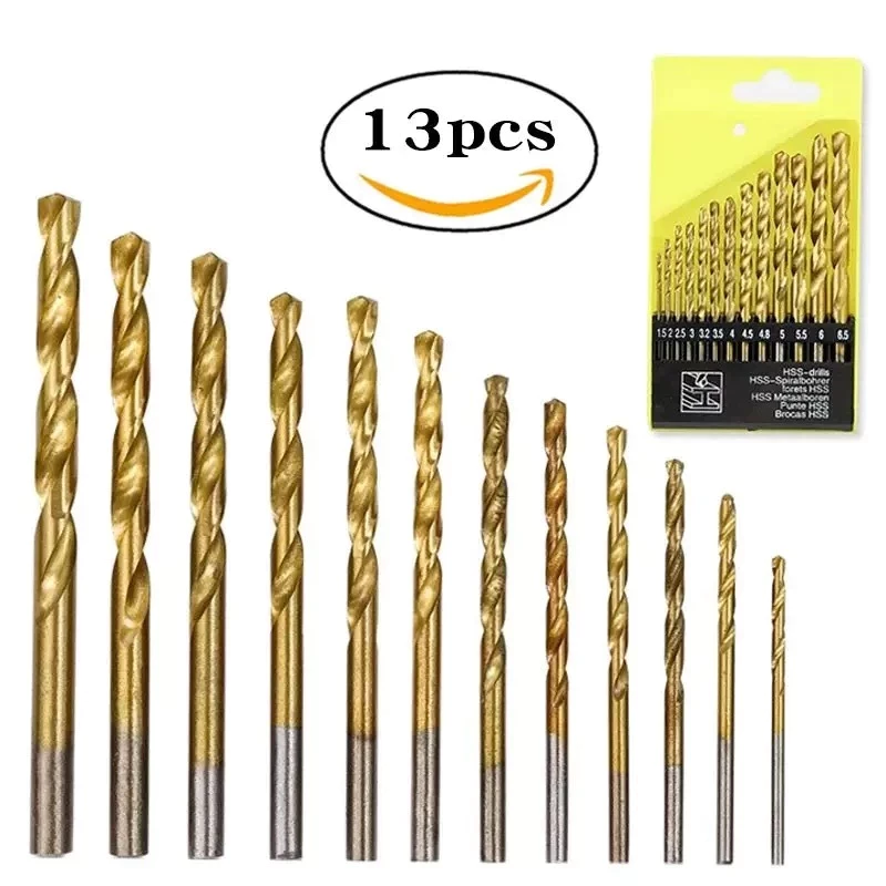 13-piece titanium-coated high-speed steel twist drill set, metal electric drill, available 1.5mm-6.5mm